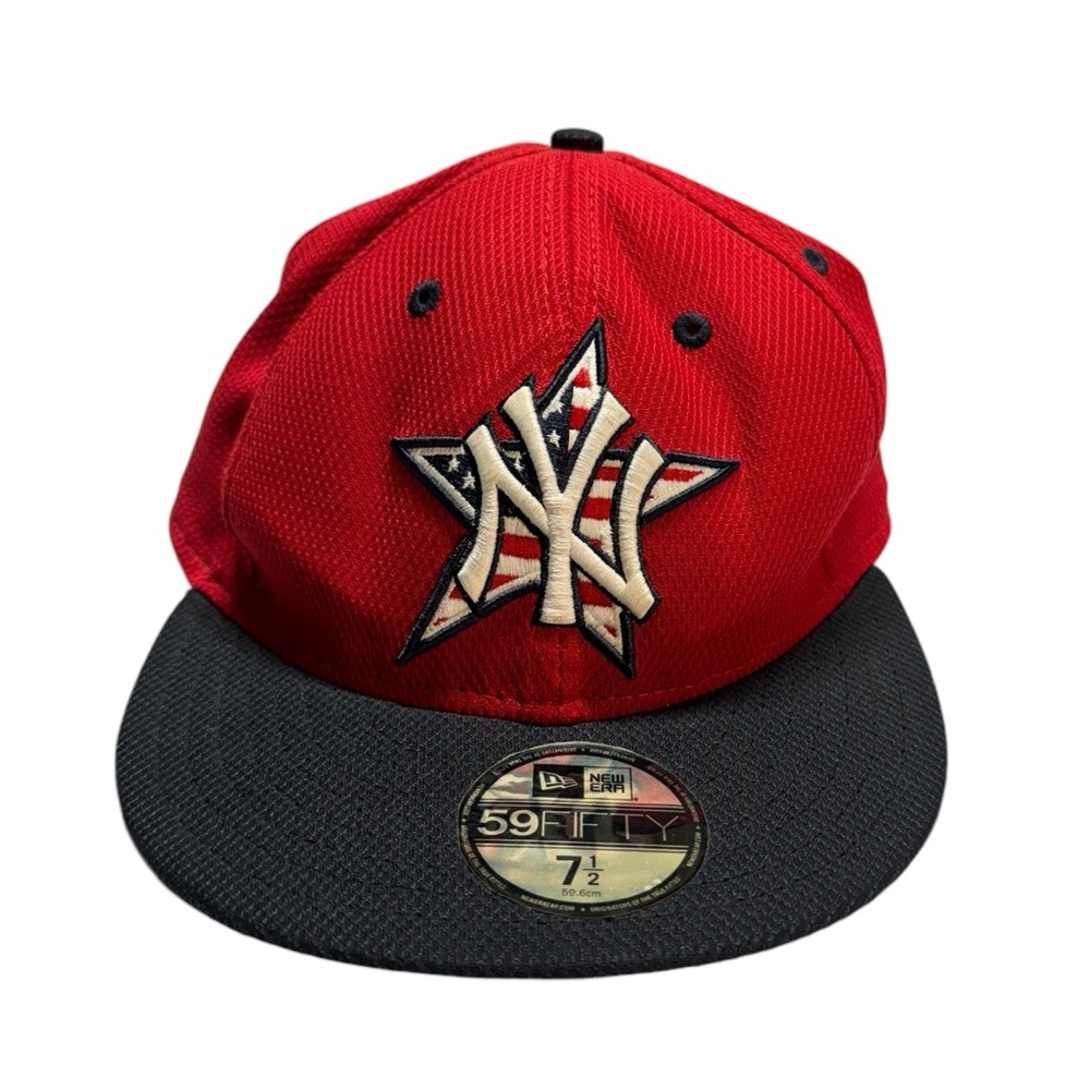 New York Yankees‎ New Era 59fifty Hat Size 7.5 American Flag Star MLB On Field